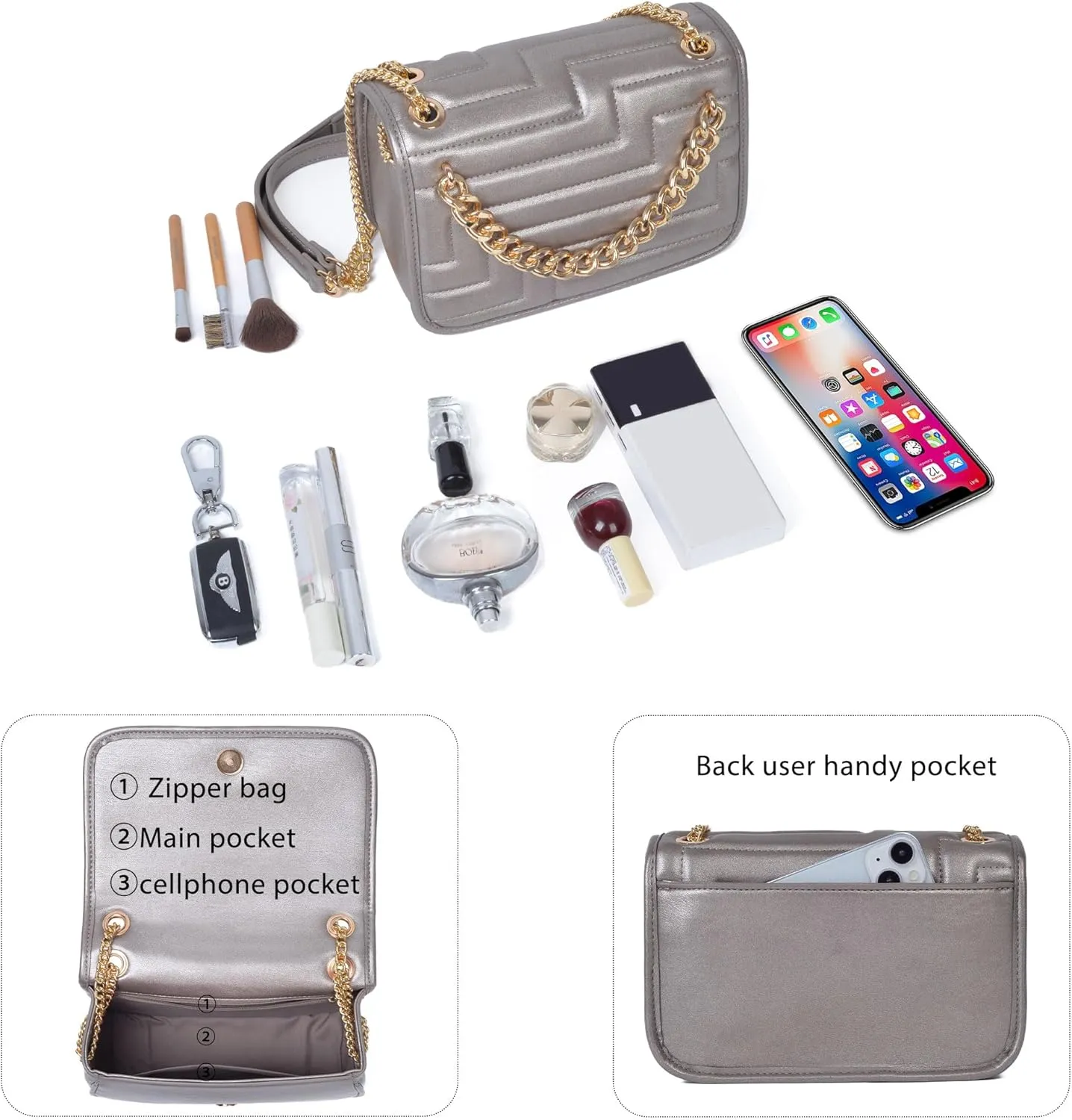 Crossbody Bags for Women,Vegan Leather Purses for Women,Small Shoulder Handbags with Chain Strap