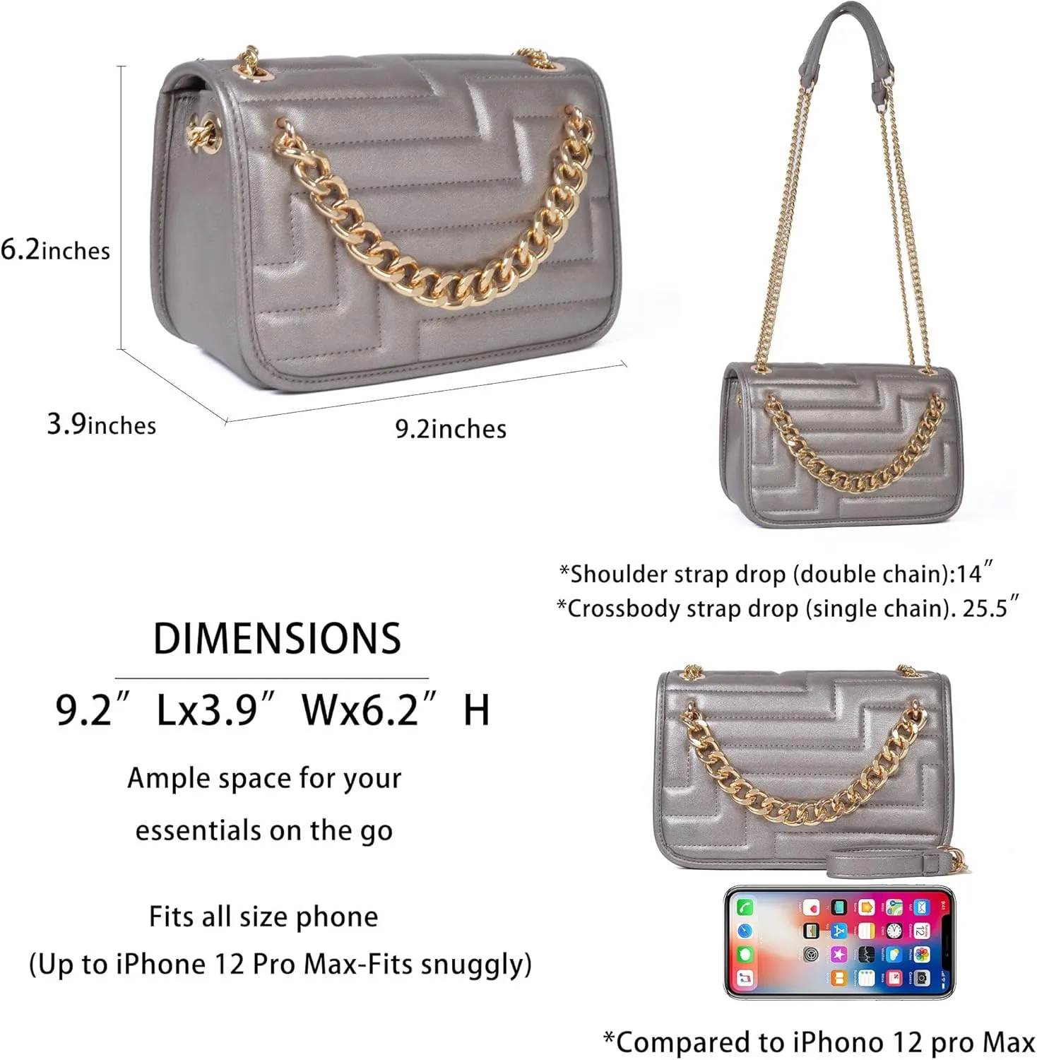 Crossbody Bags for Women,Vegan Leather Purses for Women,Small Shoulder Handbags with Chain Strap