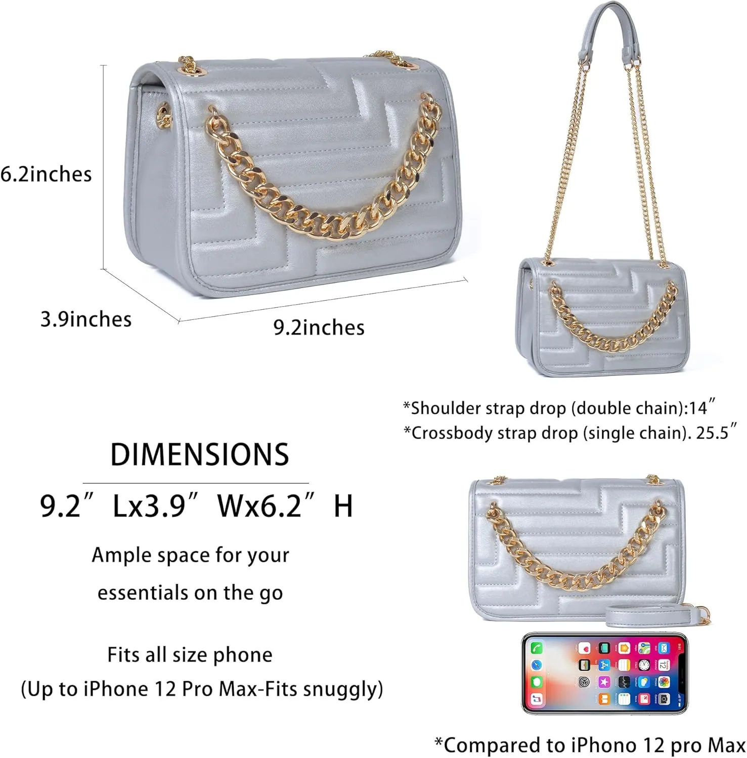 Crossbody Bags for Women,Vegan Leather Purses for Women,Small Shoulder Handbags with Chain Strap