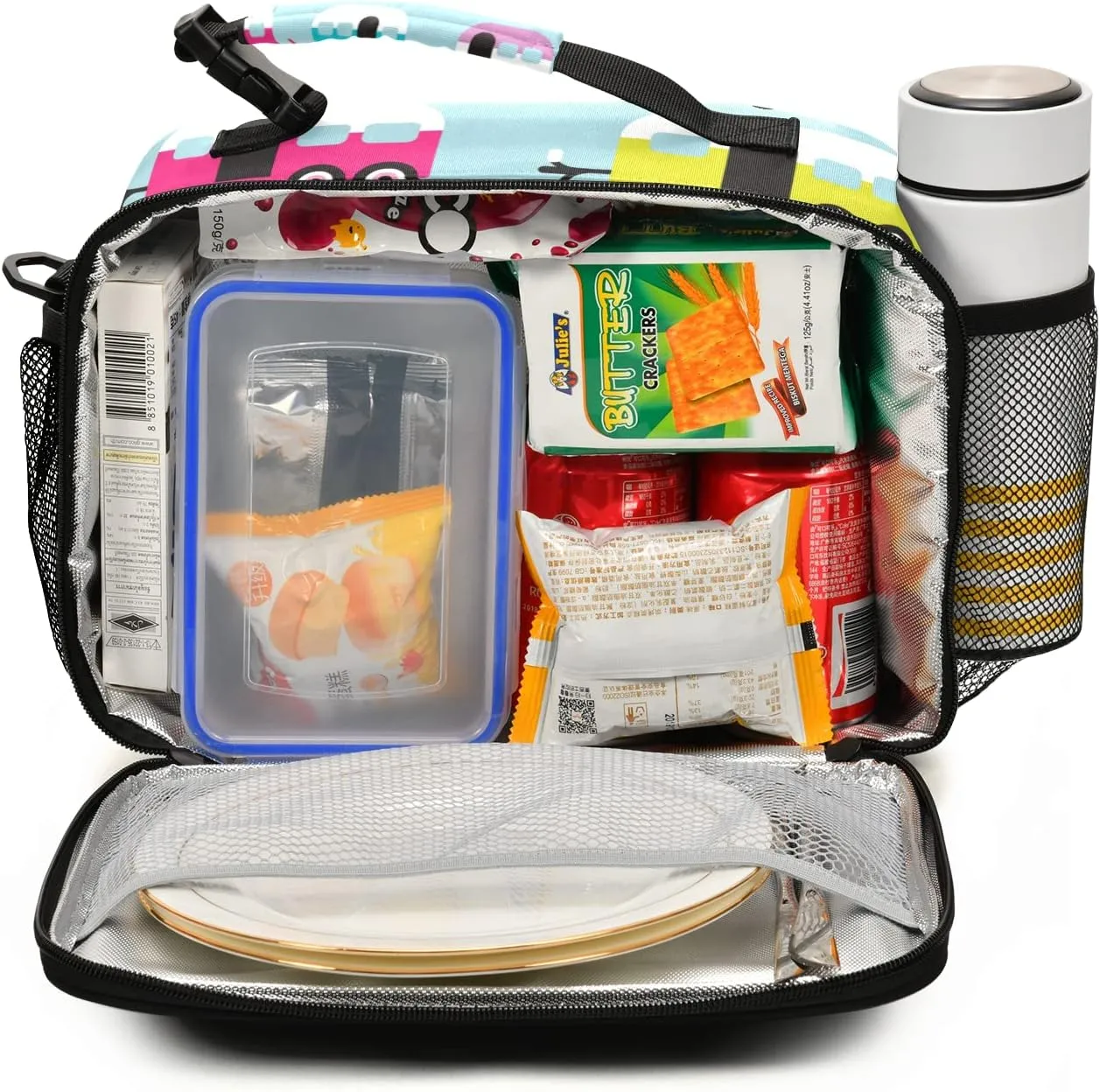 Custom Happy Camper Caravan Lunch Bag, Personalized Your Text Name Lunch Box for Boys Girls Insulated Cooler Bag Lunch Tote Bag with Shoulder Strap for School Office Picnic Travel