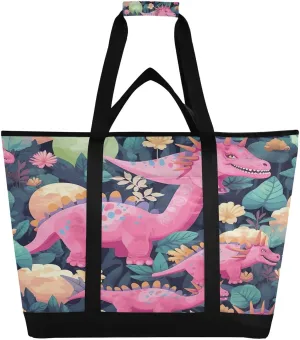 Cute Cartoon Dinosaur Reusable Insulated Lunchbox Cooler Bag, Leakproof Kitchen Grocery Bag Collapsible Portable Cooler Tote Bag for Picnic, Camping, Office, Travel