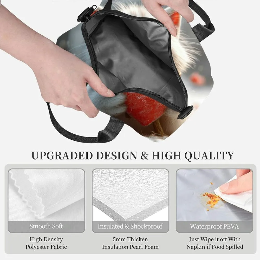 Cute cat a big red heart valentines day generative Insulated Adult Lunch Bag with Shoulder Strap for Women Lightweight Reusable Portable Freezable Lunch Tote Bag for Work Picnic
