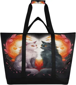 Cute Cat Reusable Insulated Lunchbox Cooler Bag, Leakproof Kitchen Grocery Bag Collapsible Portable Cooler Tote Bag for Picnic, Camping, Office, Travel