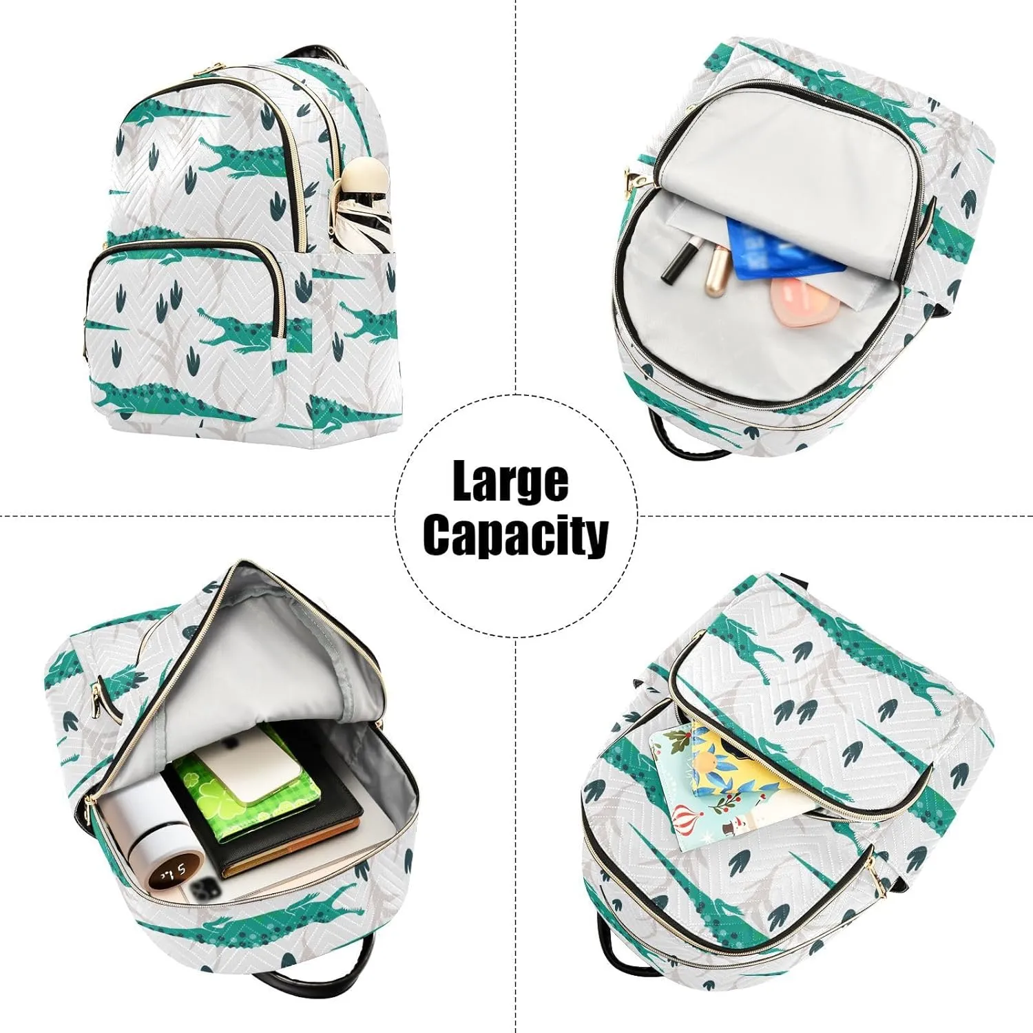 Cute Crocodiles Mini Backpack Women's Quilted Small Backpack Purse for Women College Fashion Travel Daypack Shoulder Bag