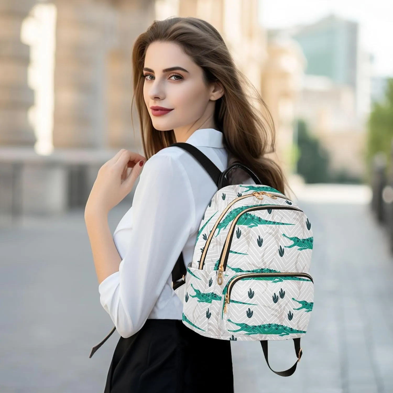 Cute Crocodiles Mini Backpack Women's Quilted Small Backpack Purse for Women College Fashion Travel Daypack Shoulder Bag
