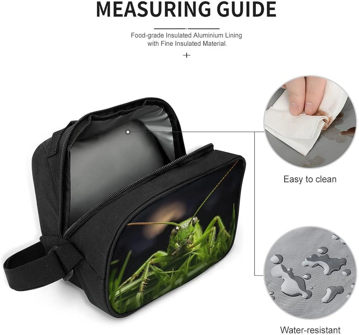 Cute Lunch Box for Men Women,Grasshopper on Grass Reusable Insulated Lunch Bag Cooler for Work Picnic Or Travel