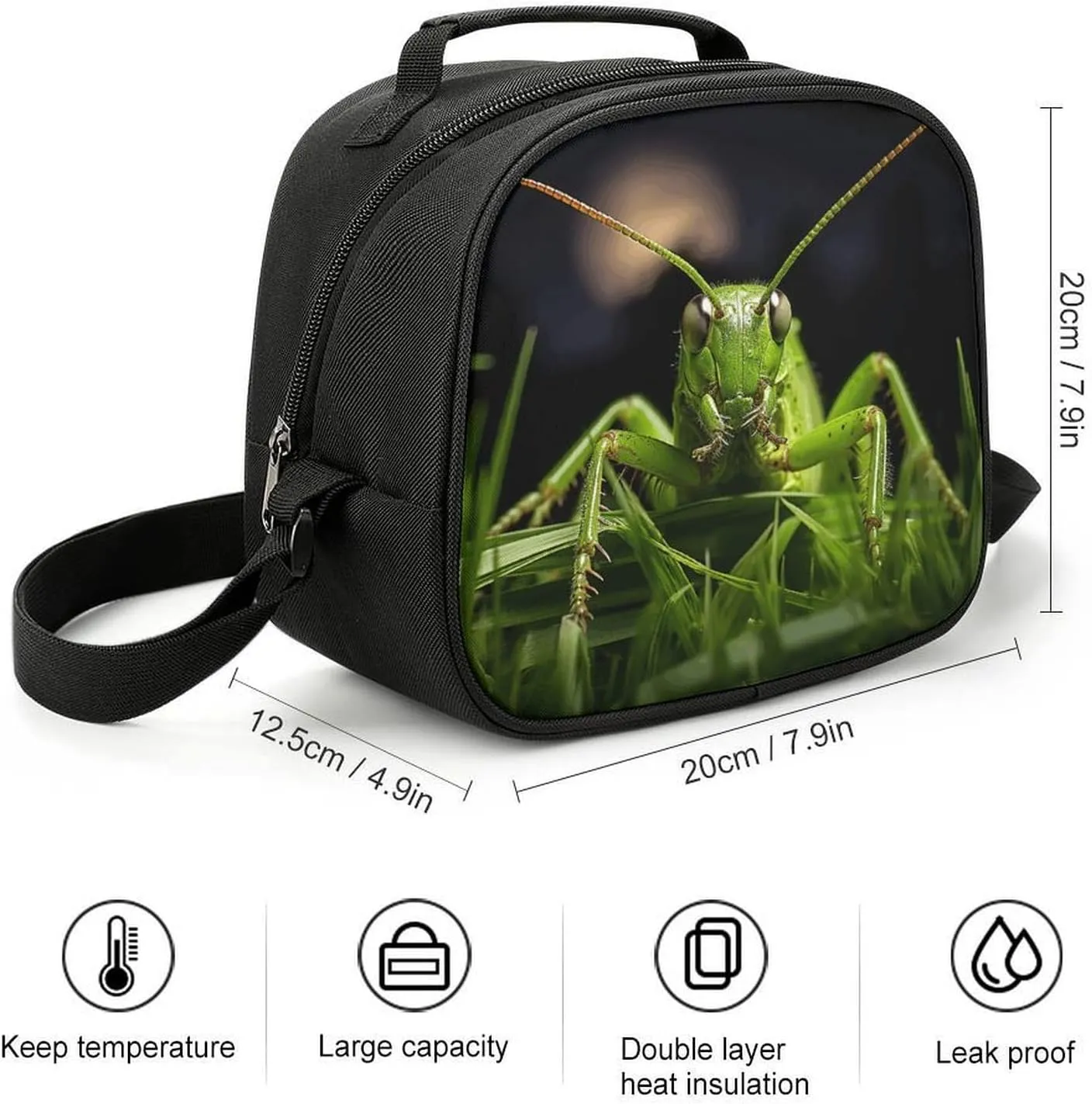 Cute Lunch Box for Men Women,Grasshopper on Grass Reusable Insulated Lunch Bag Cooler for Work Picnic Or Travel