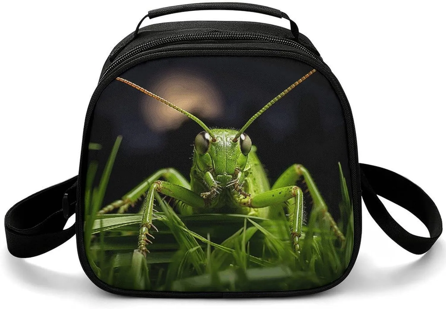 Cute Lunch Box for Men Women,Grasshopper on Grass Reusable Insulated Lunch Bag Cooler for Work Picnic Or Travel