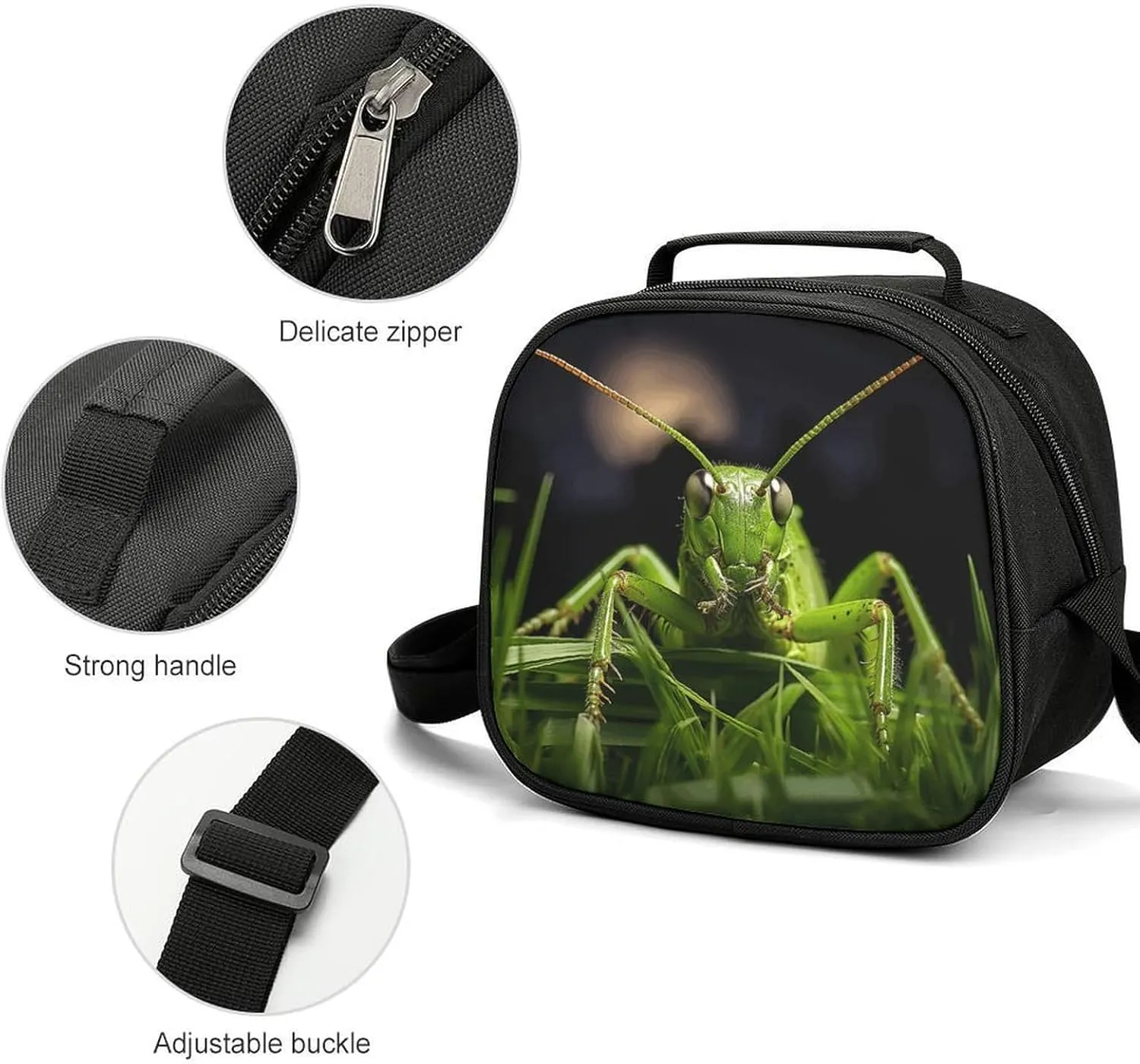 Cute Lunch Box for Men Women,Grasshopper on Grass Reusable Insulated Lunch Bag Cooler for Work Picnic Or Travel