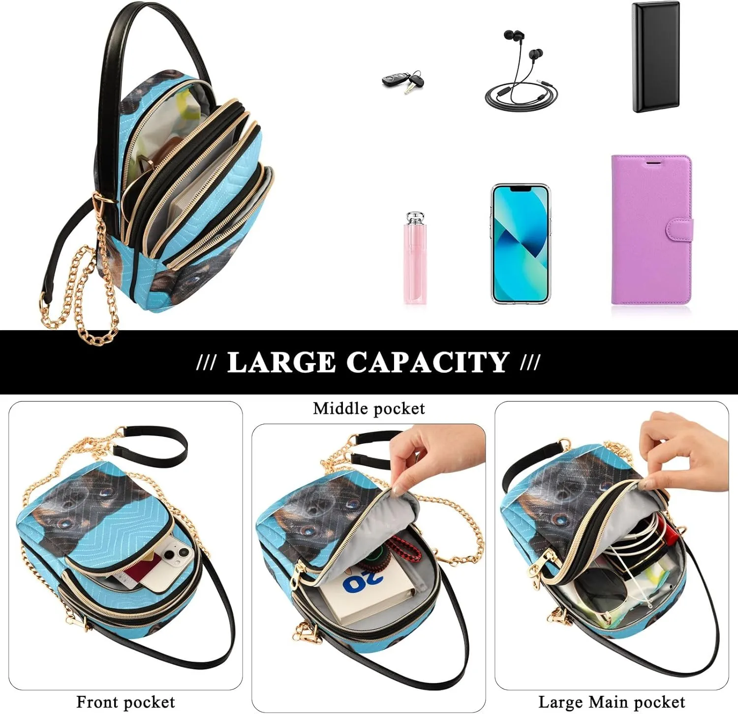 Cute Playful Cat Blue Bags for Women Trendy Phone Purse Crossbody for Women