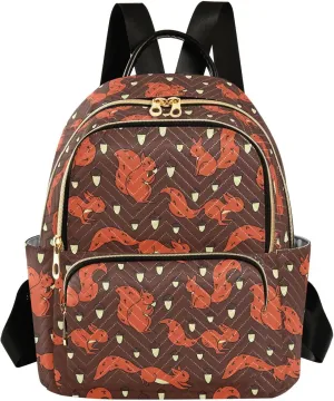 Cute Squirrel Acorns Women's Quilted Backpack Casual Lightweight Backpack Purse Ladies Fashion Travel Handbag Shoulder Bags S