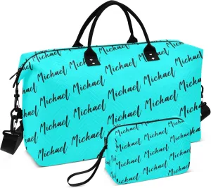 Cyan Custom Travel Duffel Bag with Toiletry Bag Personalized Weekender Bag for Travel Business Sports Large Gym Duffel Bag Overnight Bag for Women & Men