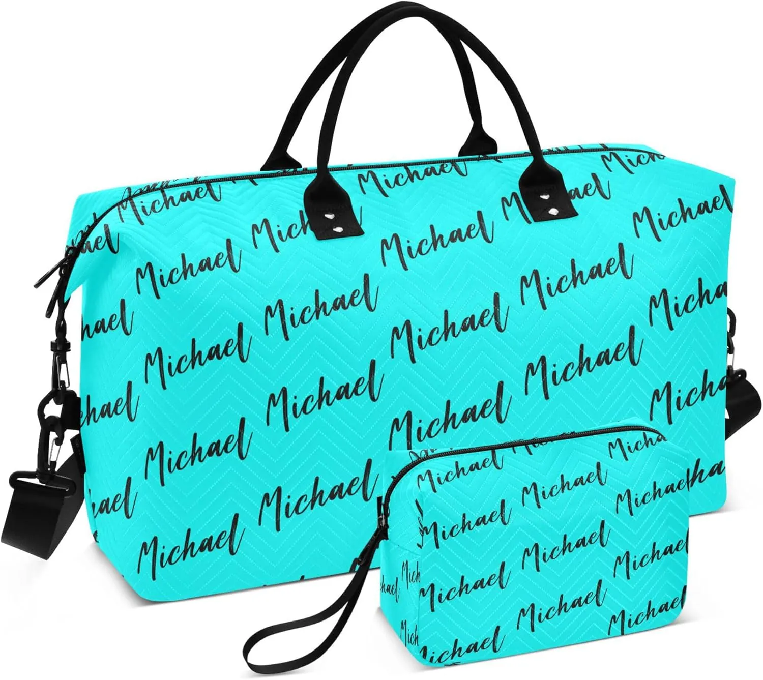 Cyan Custom Travel Duffel Bag with Toiletry Bag Personalized Weekender Bag for Travel Business Sports Large Gym Duffel Bag Overnight Bag for Women & Men