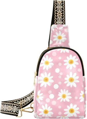 Daisy Pink Stylish PU Leather Waist Pack Soft Waterproof Crossbody Bag with Metal Hardware Fits Keys Phone Passport for Work Walks Music Fests & Trips