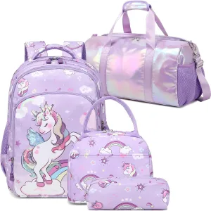 Dance Bag for Girls Sports Duffle Bag Girls Backpack with Lunch Box Pencil Bag School Backpack 4 in 1 Set