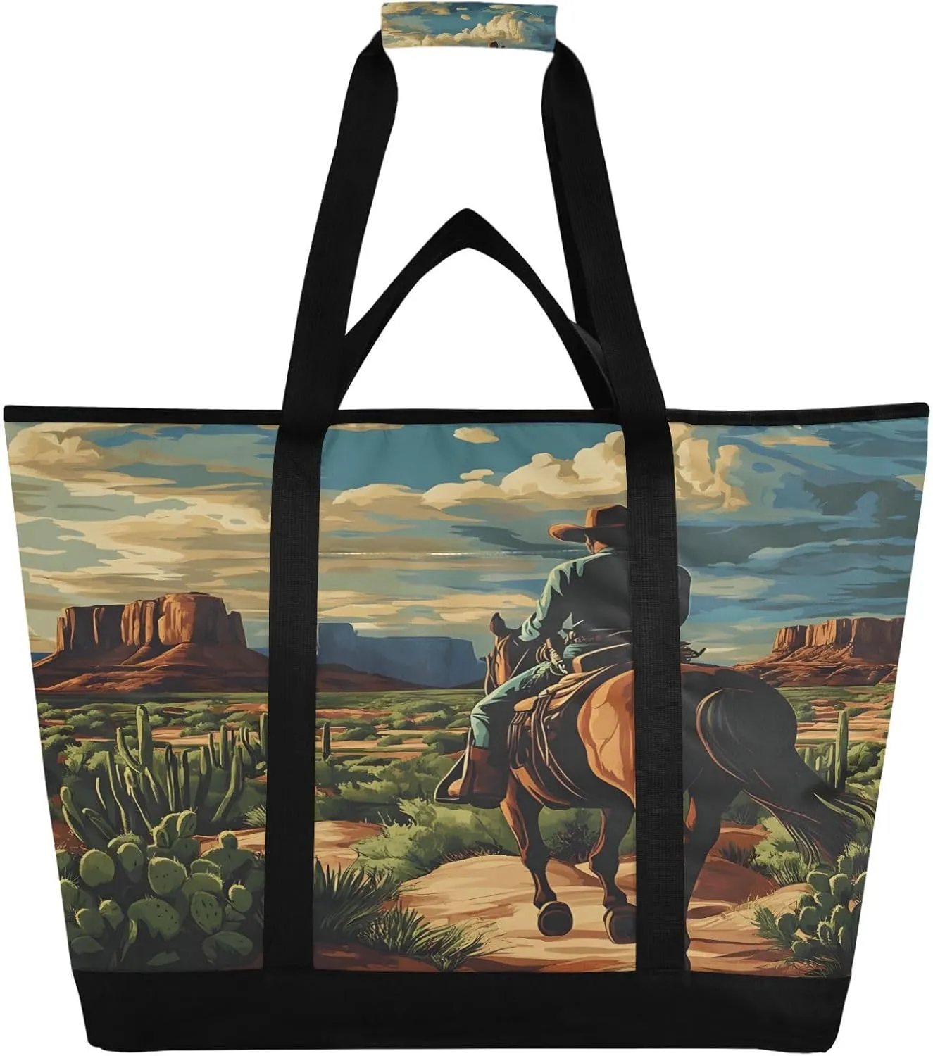 Desert America Troops Cowboy Reusable Insulated Lunchbox Cooler Bag, Leakproof Kitchen Grocery Bag Collapsible Portable Cooler Tote Bag for Picnic, Camping, Office, Travel
