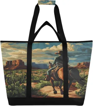 Desert America Troops Cowboy Reusable Insulated Lunchbox Cooler Bag, Leakproof Kitchen Grocery Bag Collapsible Portable Cooler Tote Bag for Picnic, Camping, Office, Travel