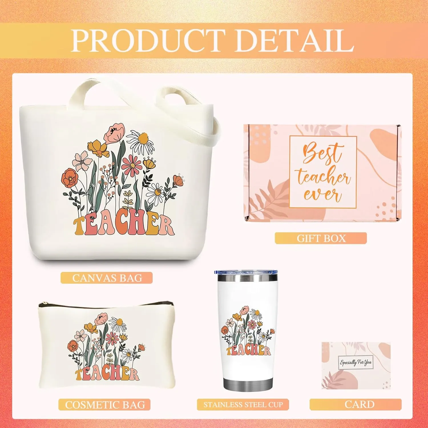 DHQH Teacher Appreciation Gift Set: 20oz Insulated Tumbler & Canvas Tote Bag Box for Women Educators -Birthday, Thank You, Holiday Presents