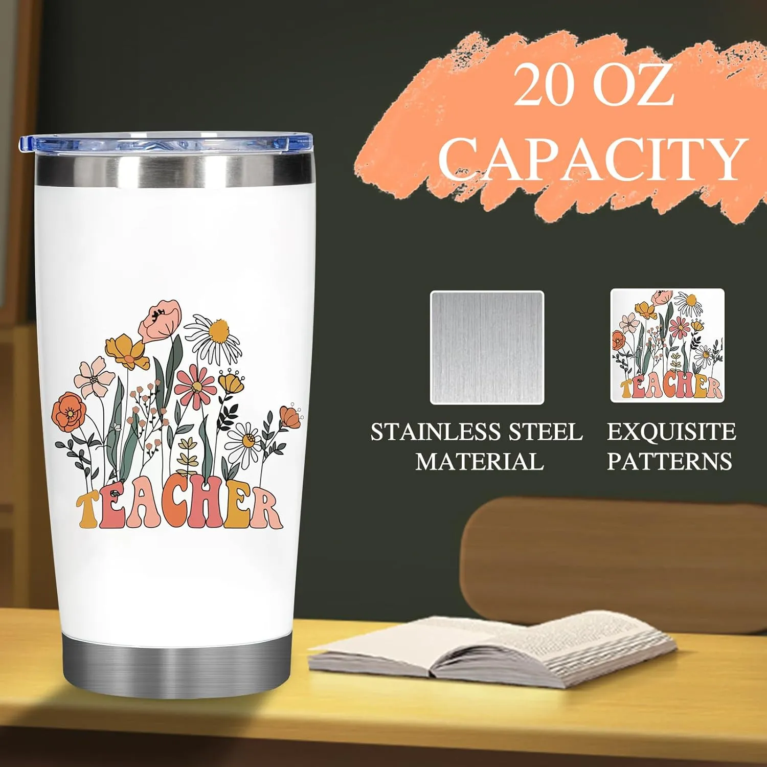 DHQH Teacher Appreciation Gift Set: 20oz Insulated Tumbler & Canvas Tote Bag Box for Women Educators -Birthday, Thank You, Holiday Presents