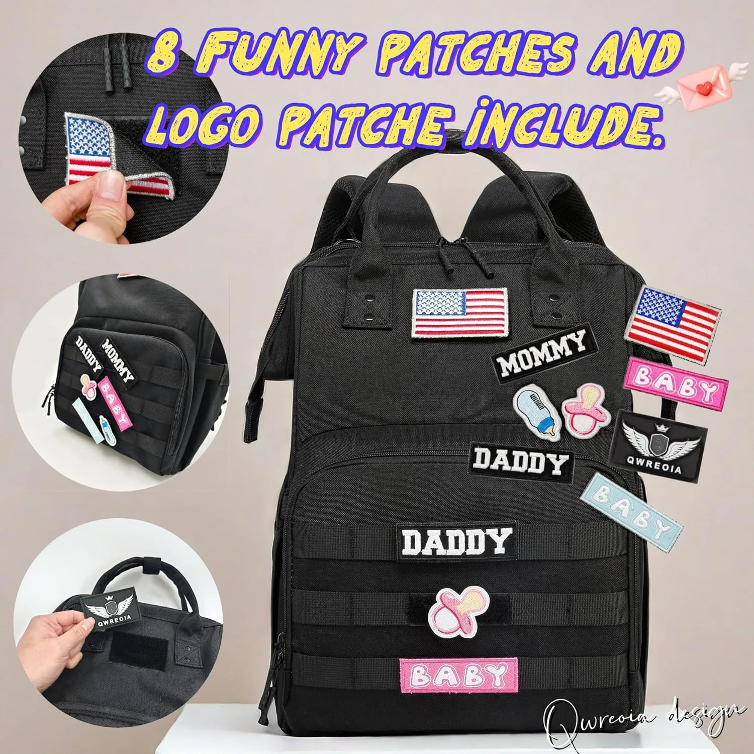 Diaper Bag Backpack for Dad and Mom with USB Charging Port Stroller Straps and Insulated Pocket,army military Travel Nappy Backpack for Daddy/Mommy (Black)