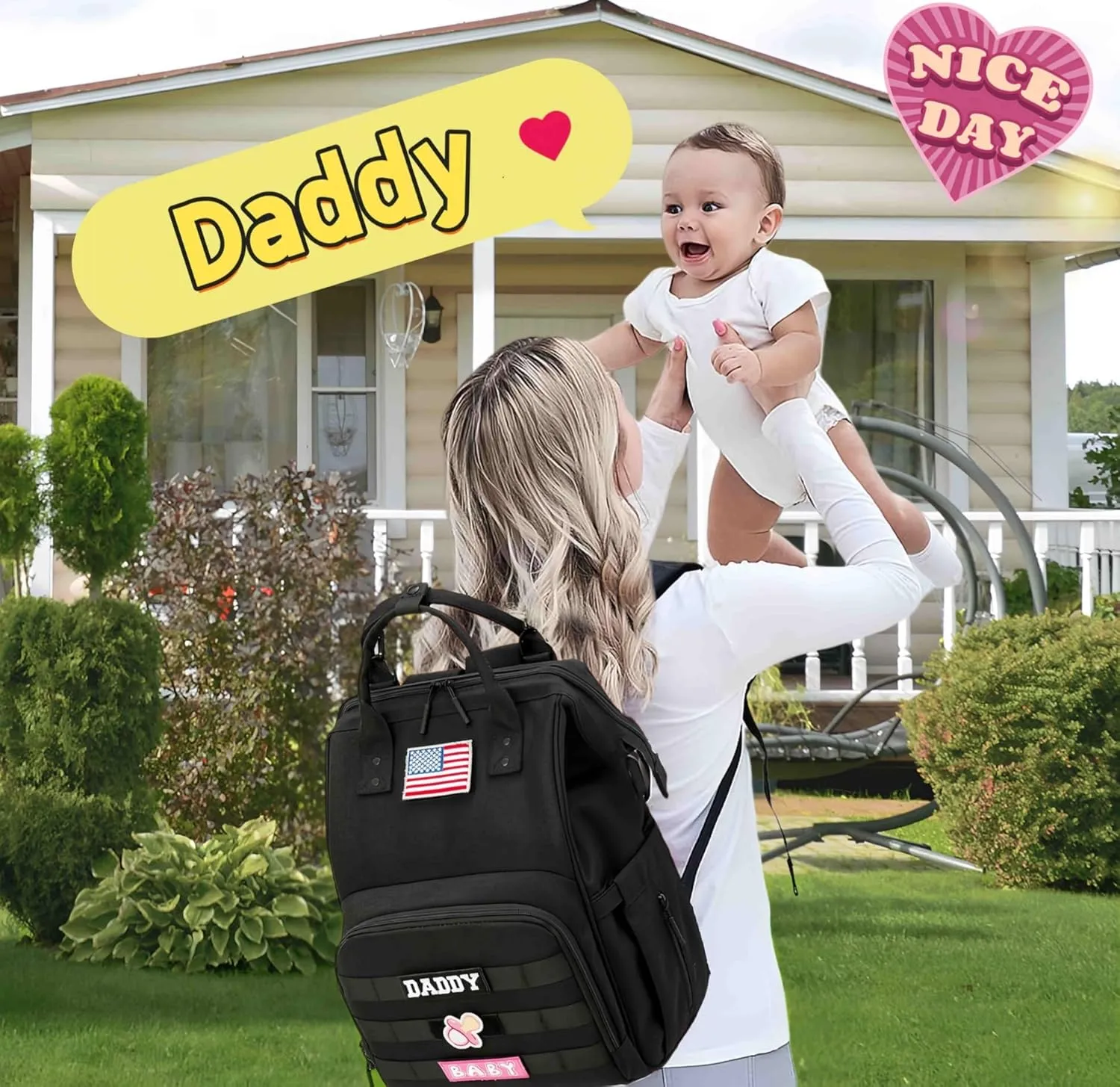 Diaper Bag Backpack for Dad and Mom with USB Charging Port Stroller Straps and Insulated Pocket,army military Travel Nappy Backpack for Daddy/Mommy (Black)