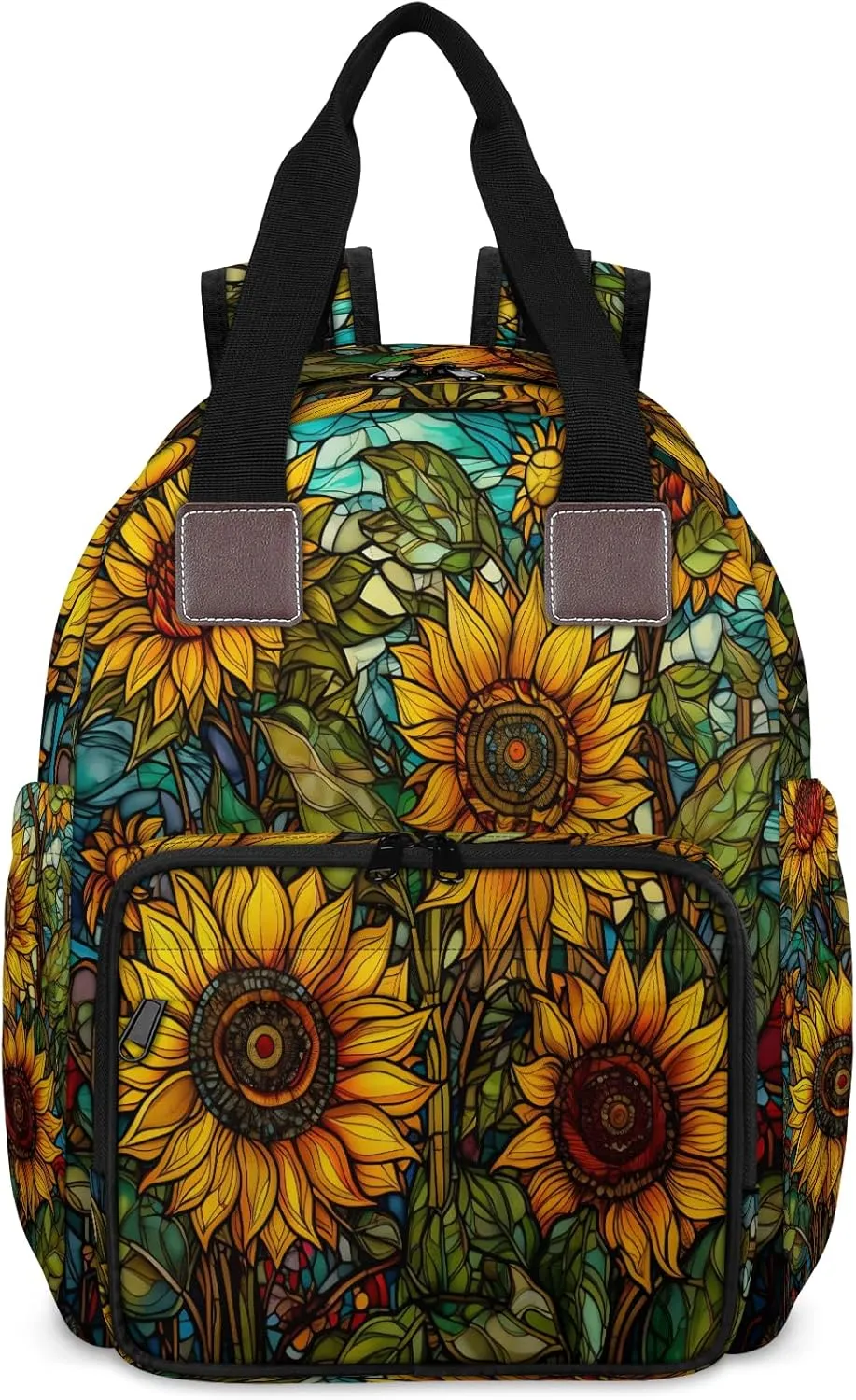 Diaper Bag Backpack Large Capacity, Yellow Sunflowers Vintage Glasses Nappy Hand Shoulder Bag Mummy Travel Nursing Bags Baby Shower Gifts, with Insulated Pockets and USB Charging Port