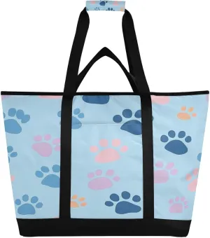 Dog Paw Print Reusable Insulated Lunchbox Cooler Bag, Leakproof Kitchen Grocery Bag Collapsible Portable Cooler Tote Bag for Picnic, Camping, Office, Travel