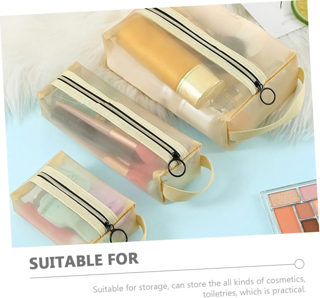DOITOOL 2 Sets Mesh Cosmetic Bag Clear Makeup Bag Toiletry Bag for Women Large Capacity Makeup Organizer Bag, As Shownx3pcs, 20X12X6CMx3pcs