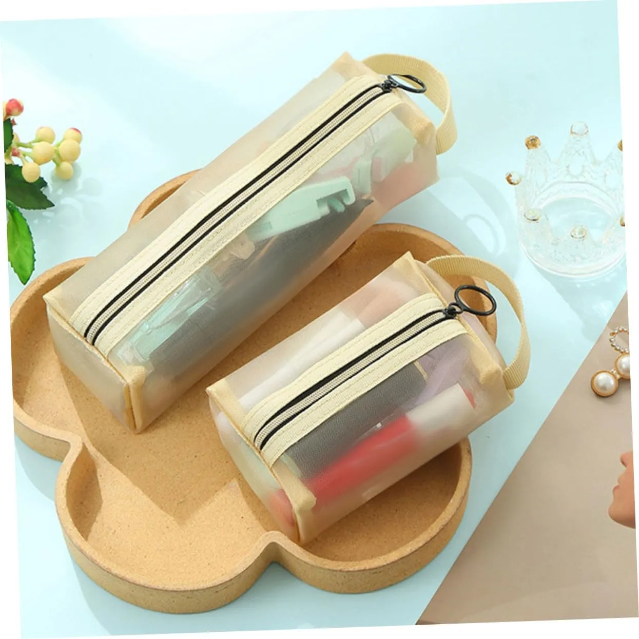 DOITOOL 2 Sets Mesh Cosmetic Bag Clear Makeup Bag Toiletry Bag for Women Large Capacity Makeup Organizer Bag, As Shownx3pcs, 20X12X6CMx3pcs