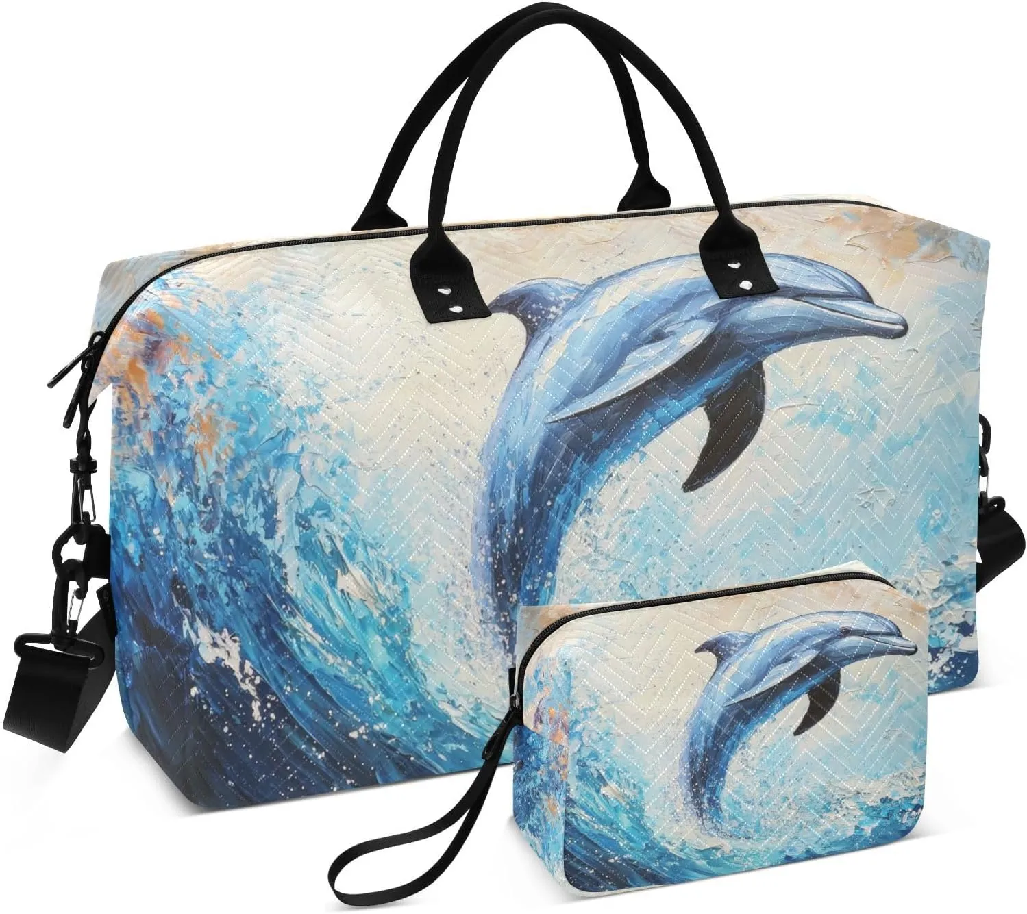 Dolphin Ocean Jump Travel Duffel Bag, Gym Bags with Multiple Interior Pockets for Men Women Toiletry Purse Included 20.5”x 1.9” x 13.8”