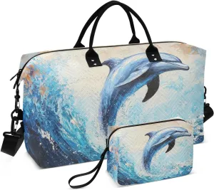 Dolphin Ocean Jump Travel Duffel Bag, Gym Bags with Multiple Interior Pockets for Men Women Toiletry Purse Included 20.5”x 1.9” x 13.8”