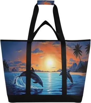 Dolphin Reusable Insulated Lunchbox Cooler Bag, Leakproof Kitchen Grocery Bag Collapsible Portable Cooler Tote Bag for Picnic, Camping, Office, Travel