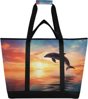 Dolphin Reusable Insulated Lunchbox Cooler Bag, Leakproof Kitchen Grocery Bag Collapsible Portable Cooler Tote Bag for Picnic, Camping, Office, Travel