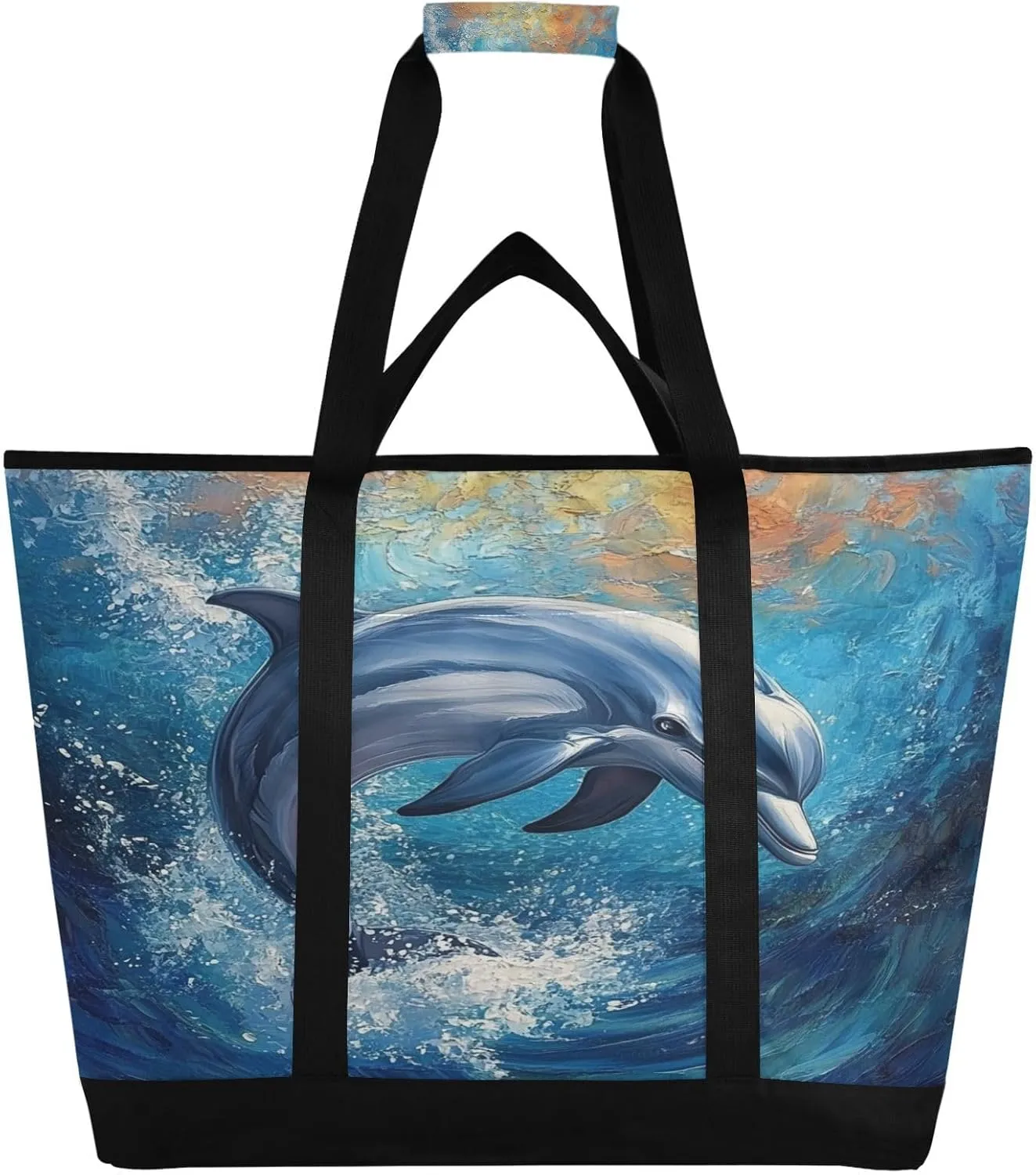 Dolphins Reusable Insulated Lunchbox Cooler Bag, Leakproof Kitchen Grocery Bag Collapsible Portable Cooler Tote Bag for Picnic, Camping, Office, Travel