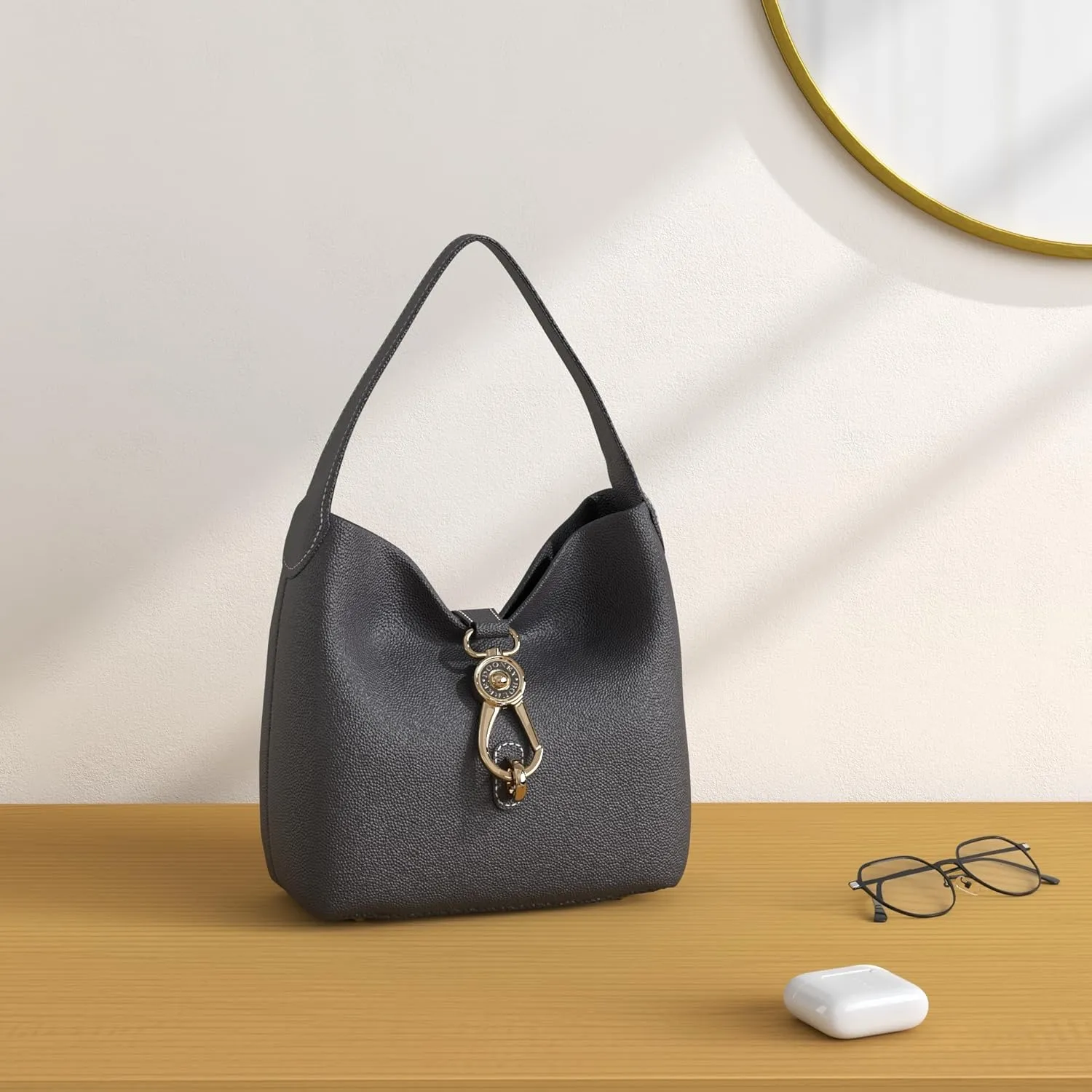 Dooney & Bourke Women's Small Logo Lock Sac Shoulder Bag in Pebble Grain Leather, with Signature Logo Lock Closure