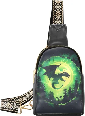 Dragon Green Stylish PU Leather Waist Pack Soft Waterproof Crossbody Bag with Metal Hardware Fits Keys Phone Passport for Work Walks Music Fests & Trips