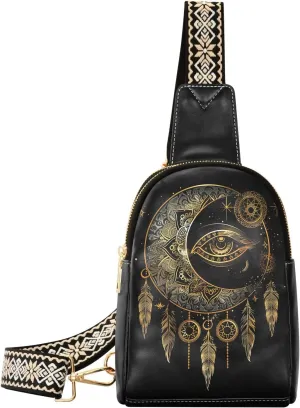 Dream Catcher Full-Print Leather Fashion Waist Pack Small Crossbody Bag with Card Slots & Adjustable Strap for Biking Shopping Hiking Running & Casual Outings