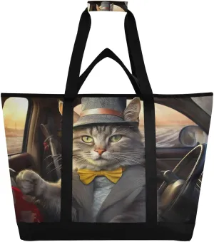 Driver Cat Reusable Insulated Lunchbox Cooler Bag, Leakproof Kitchen Grocery Bag Collapsible Portable Cooler Tote Bag for Picnic, Camping, Office, Travel