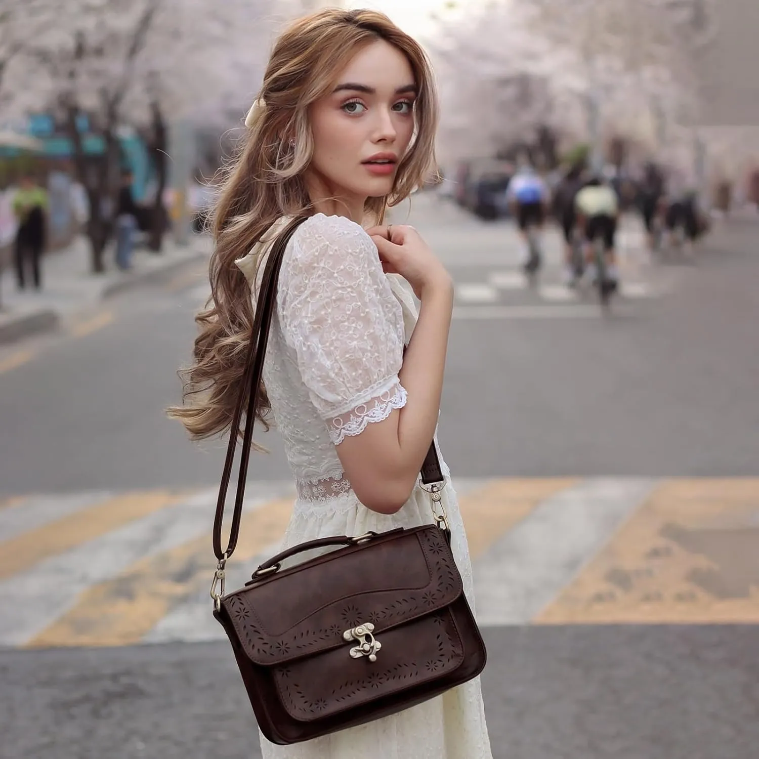 ECOSUSI Women PU Leather Satchel Purse Vintage Small College Crossbody Messenger Bag Work Cross-body Bag