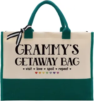 EDCTO Canvas Bag Gift for Grammy, Grammy Gift, Grammy's Getaway Bag, Cotton Canvas Tote Bag, Beach Bag, Reusable Shopping Bag, Women Canvas Bag Gift for Grammy, Birthday Christmas Gift for Grandma B