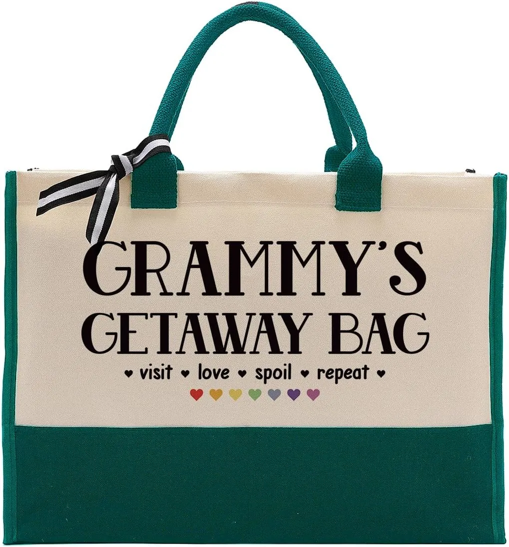 EDCTO Canvas Bag Gift for Grammy, Grammy Gift, Grammy's Getaway Bag, Cotton Canvas Tote Bag, Beach Bag, Reusable Shopping Bag, Women Canvas Bag Gift for Grammy, Birthday Christmas Gift for Grandma B