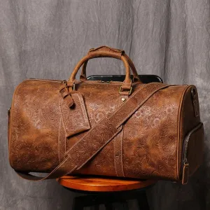 Embossed Full Grain Leather Duffle Bag for Men