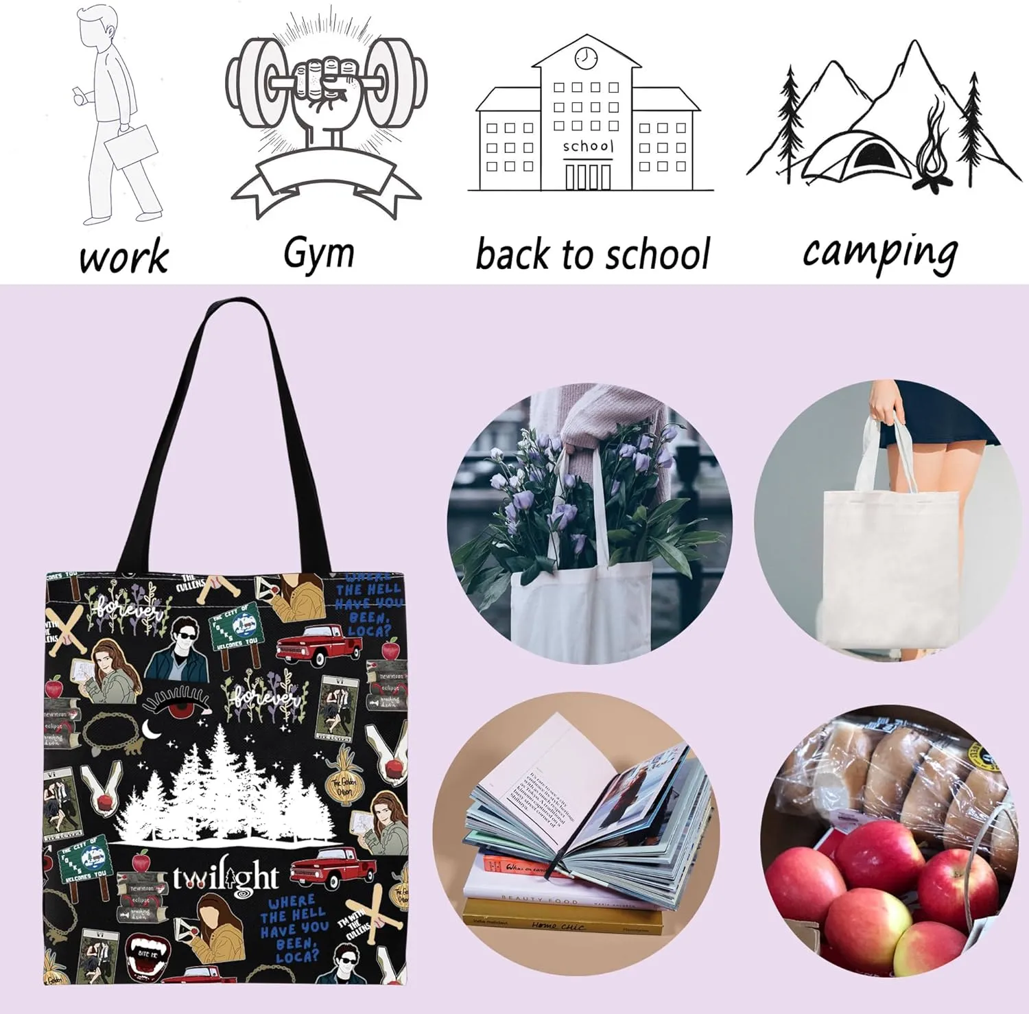 ENSIANTH Movie Inspired Gifts Edward's Girl Gift Forks Washington Gift Vampire Lover Tote Bag City Of Forks Gifts