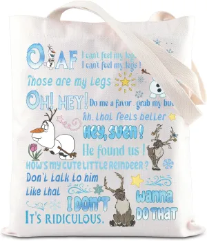 ENSIANTH Olaf Snowman Tote Bag Snow Movie Merch Kingdom Gift Family Holiday Trip Shoulder Bag Snowman Lover Gift