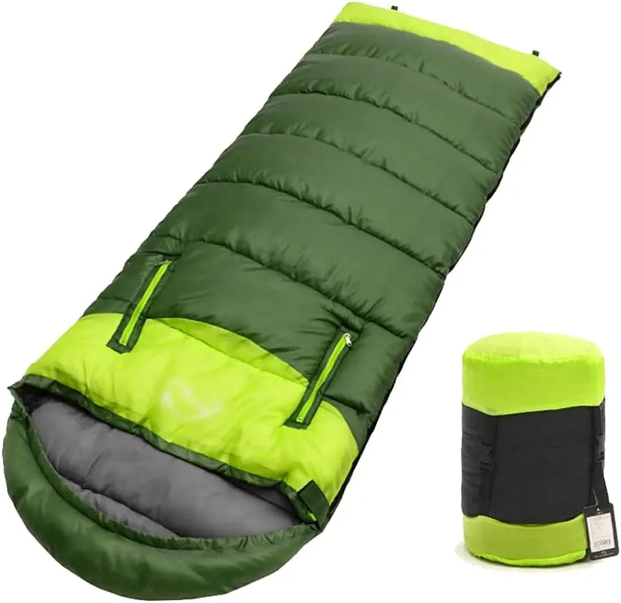 Envelope Sleeping Bag, Warm Waterproof Lightweight Camping Sleeping Bag, 190cm75cm,Can Be Spliced Double Sleeping Bag, Sleeping Bags for Adults and Children Camping -1.9kg_Green Right Super