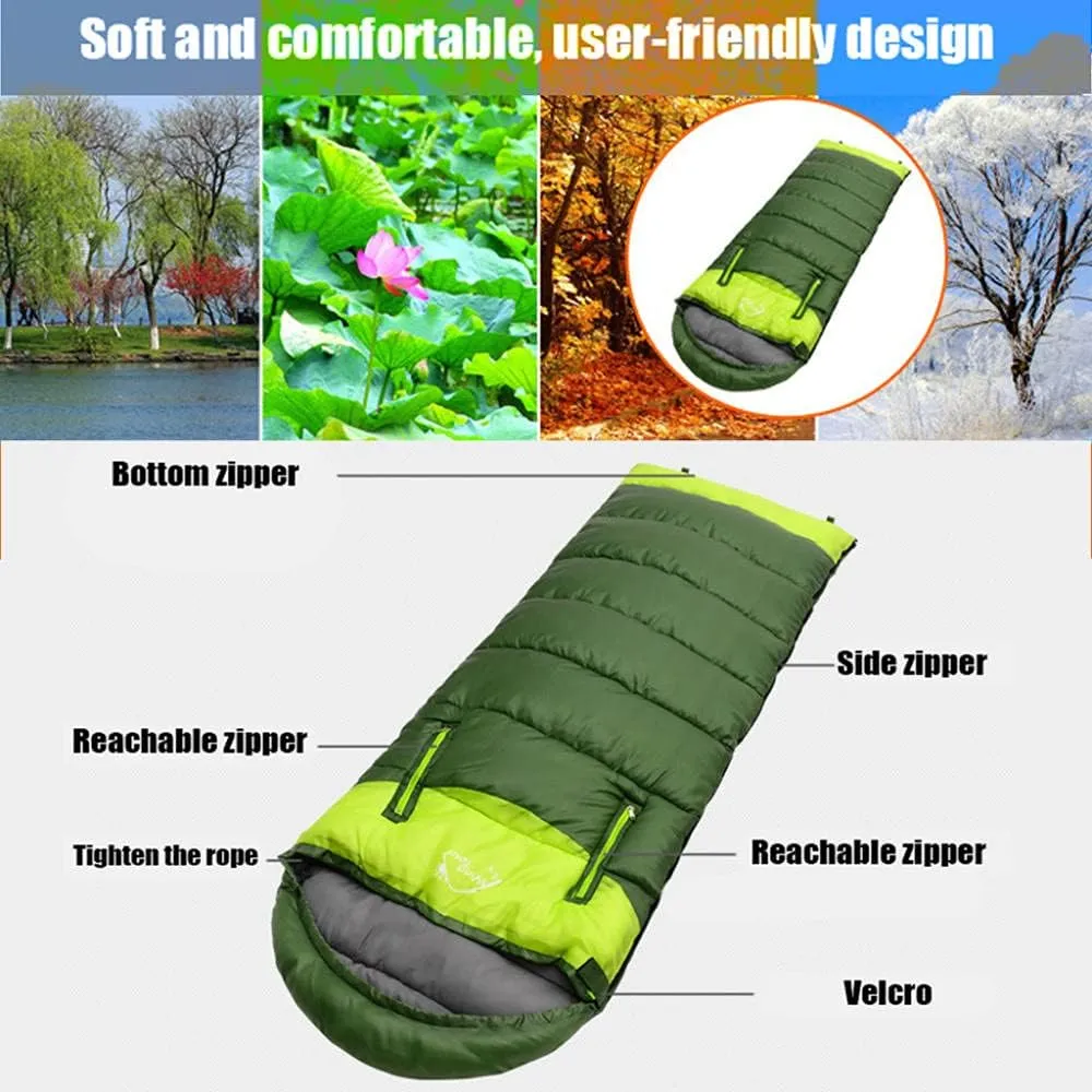 Envelope Sleeping Bag, Warm Waterproof Lightweight Camping Sleeping Bag, 190cm75cm,Can Be Spliced Double Sleeping Bag, Sleeping Bags for Adults and Children Camping -1.9kg_Green Right Super