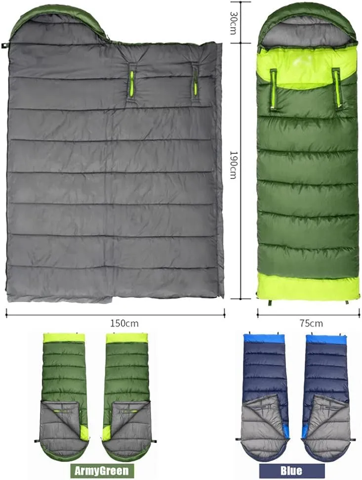 Envelope Sleeping Bag, Warm Waterproof Lightweight Camping Sleeping Bag, 190cm75cm,Can Be Spliced Double Sleeping Bag, Sleeping Bags for Adults and Children Camping -1.9kg_Green Right Super
