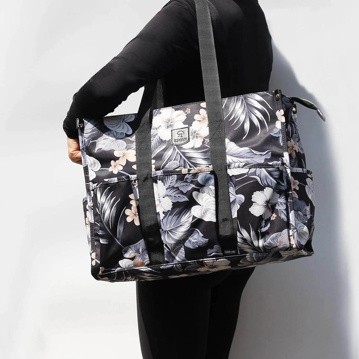 ESVAN Utility Tote Bag with Zip Top Waterproof Teacher Tote Bag for Teacher Work Women Beach