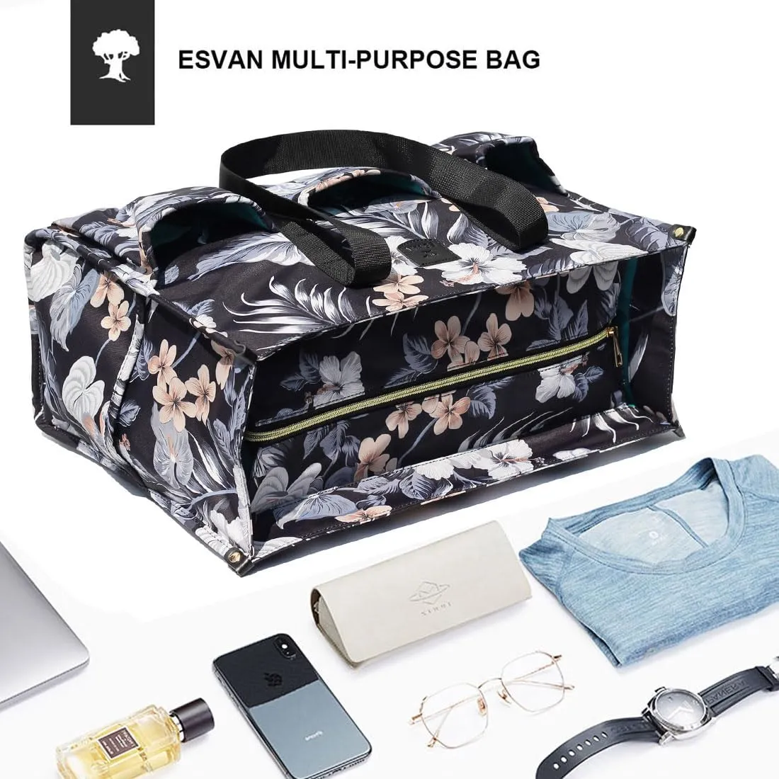 ESVAN Utility Tote Bag with Zip Top Waterproof Teacher Tote Bag for Teacher Work Women Beach