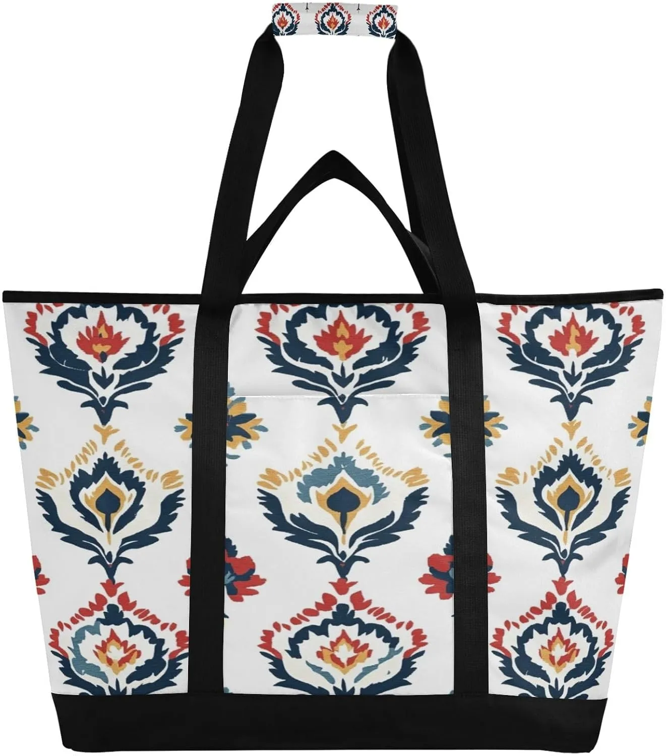 Ethnic Prints Reusable Insulated Lunchbox Cooler Bag, Leakproof Kitchen Grocery Bag Collapsible Portable Cooler Tote Bag for Picnic, Camping, Office, Travel